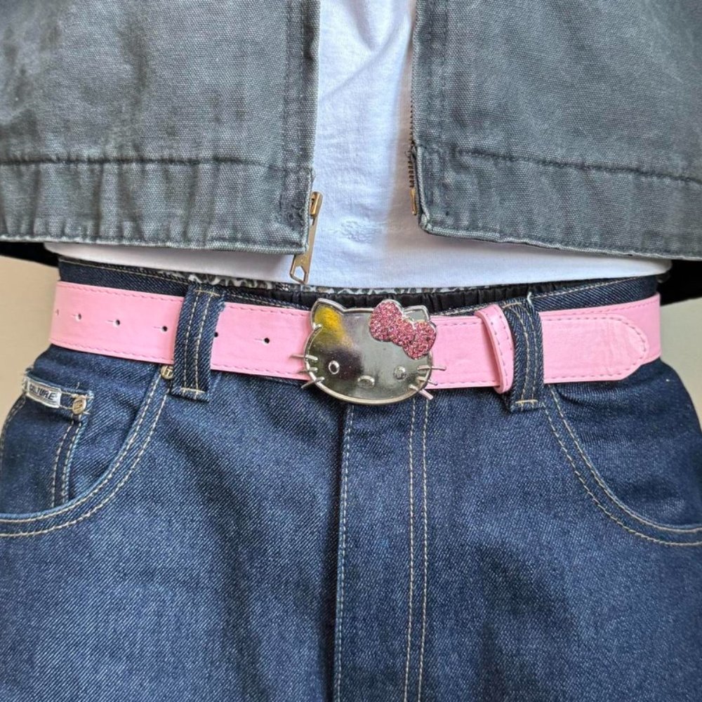 Y2K 2000s Hello Kitty rhinestone crystal pink grunge goth emo punk belt